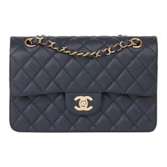 2019 Chanel Navy Quilted Caviar Leather Small Classic Double Flap Bag