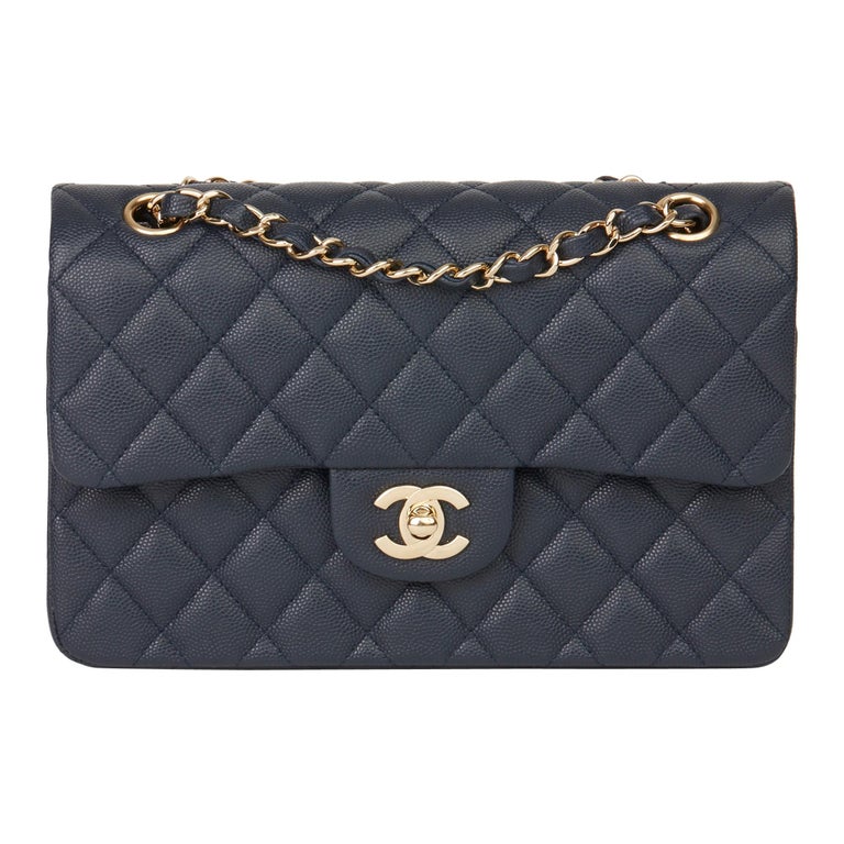 2019 Chanel Navy Quilted Caviar Leather Small Classic Double Flap Bag at  1stDibs