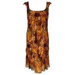 Richard Tyler Couture Autumn Floral Printed Silk Chiffon Dress