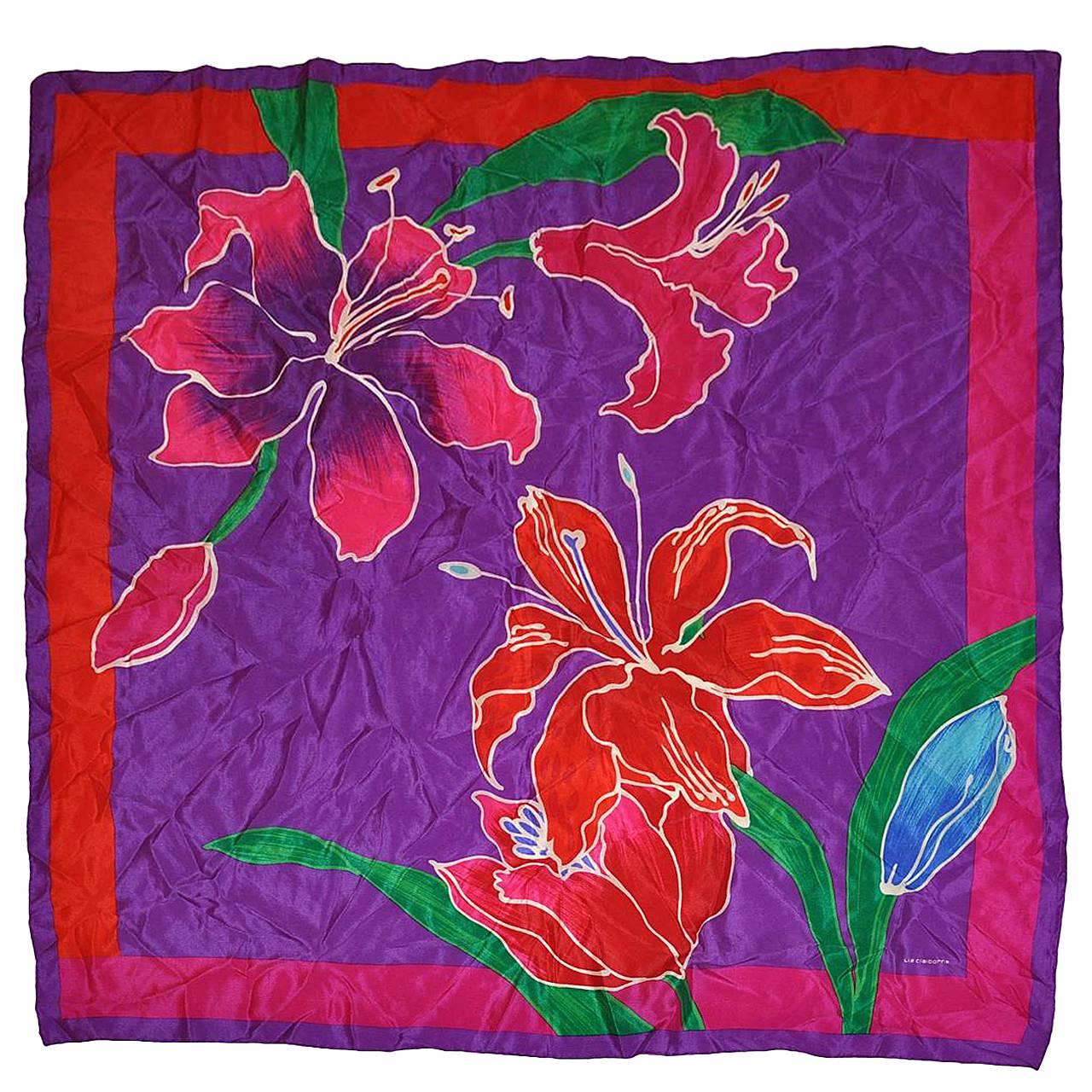 Liz Claiborne - Grande écharpe en soie multicolore à imprimé floral en vente