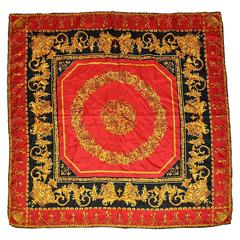Sciarpa in seta multicolore "Royal Crown & Floral" con bordi arrotolati a mano