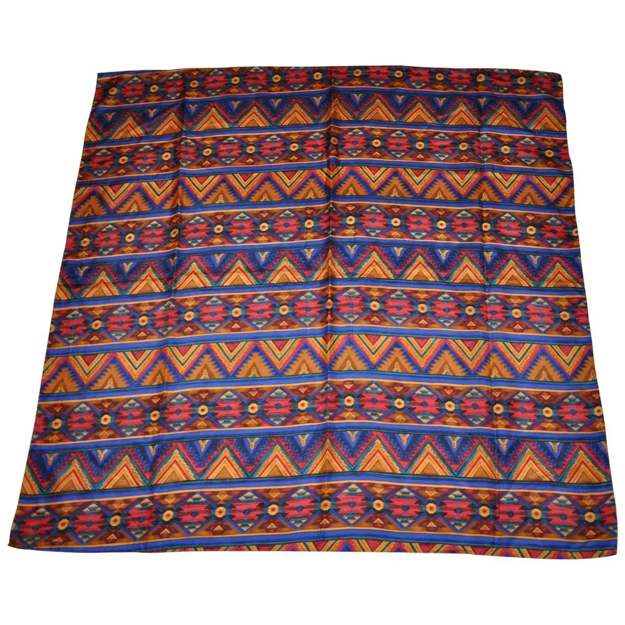 Harve Benard Multi-Color "Tribal" Silk Scarf with Hand-Rolled Edges For Sale