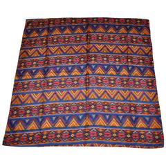 Retro Harve Benard Multi-Color "Tribal" Silk Scarf with Hand-Rolled Edges