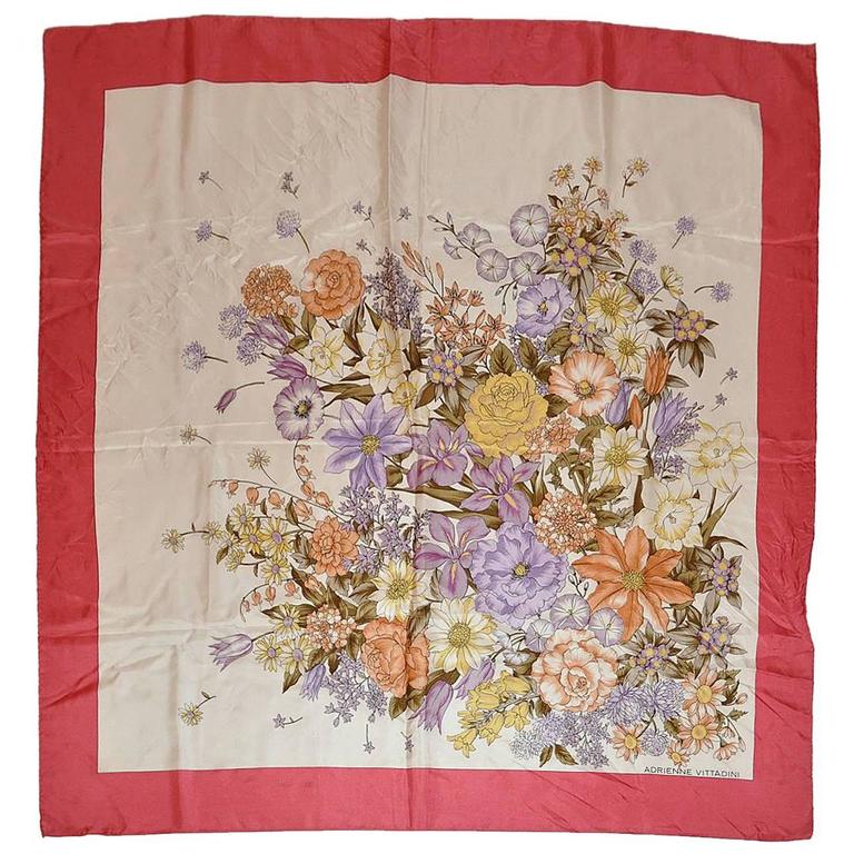 Adrienne Vittadini Multi-Color Floral Silk Scarf with Rose Borders For ...