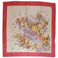 Adrienne Vittadini Multi-Color Floral Silk Scarf with Rose Borders