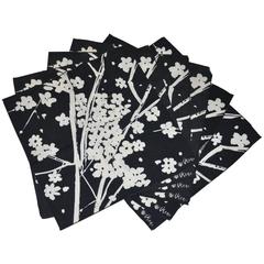 Vera Black & White "Set of 6" Floral Linen-Blend Table Napkins 4
