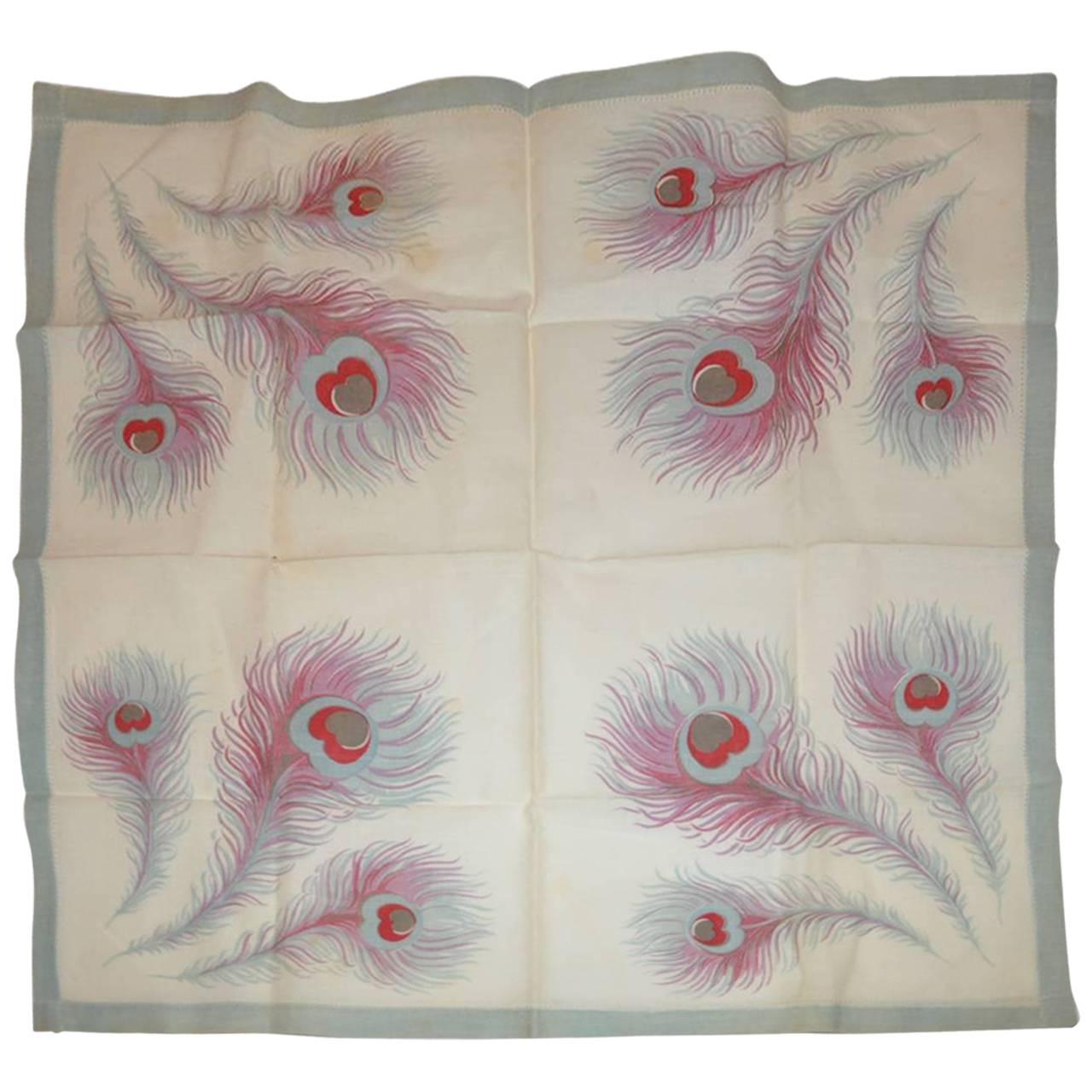 Swiss Linen with Eyelet Border "Feathers" Hankerchief For Sale