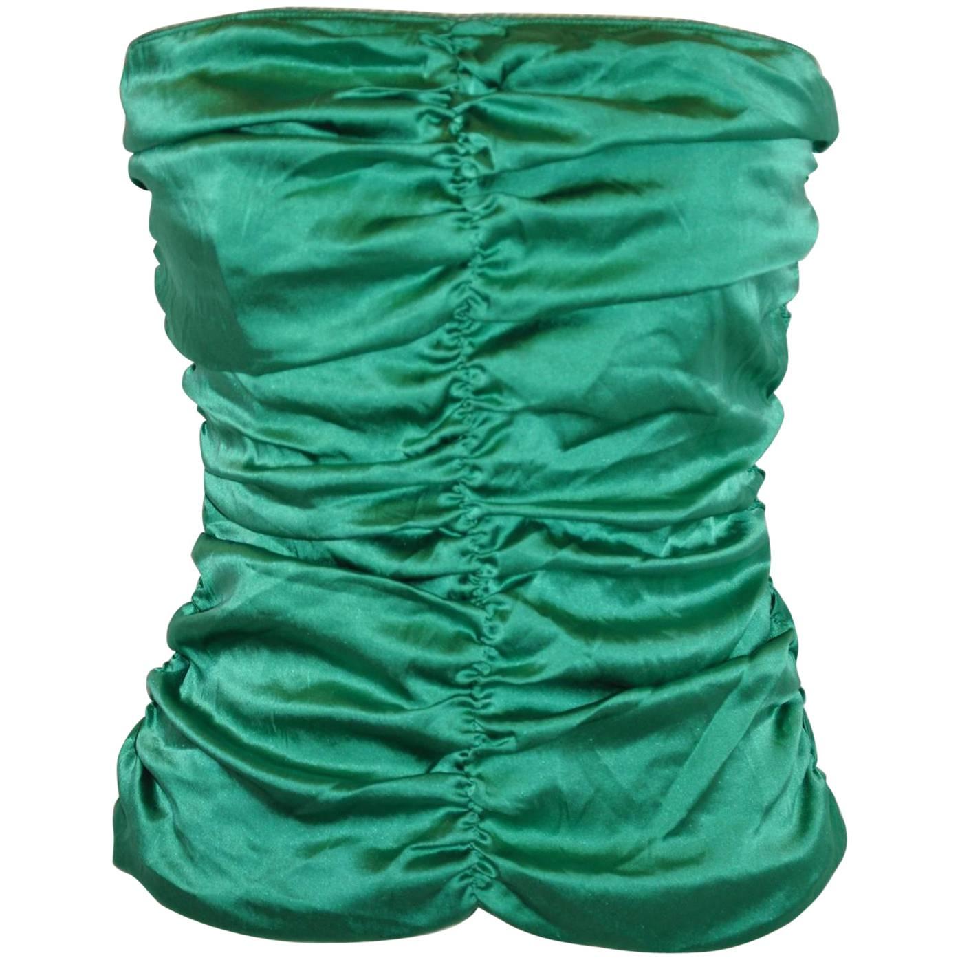 Flavio Castellani Emeral Green Silk Crepe de Chine Strapless Evening Top