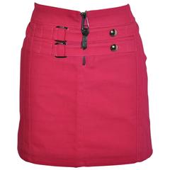 Gianni Versace Bold Fuchsia Stretch Buckled Detailing Mini Skirt