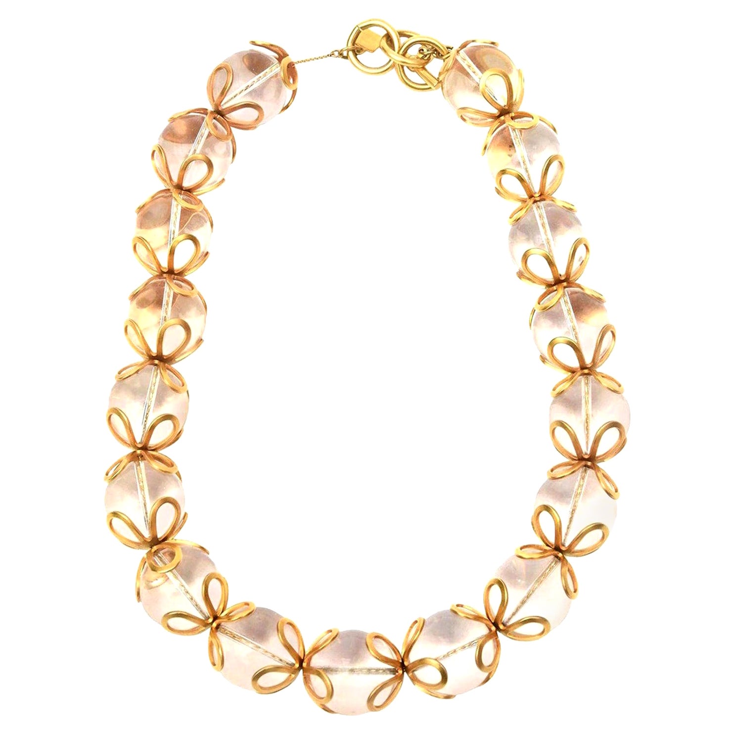 Vintage Anne Klein Lucite and Ball Gold Filled Loop Necklace For Sale