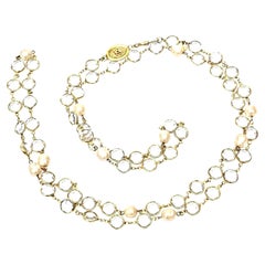 Chanel Vintage Faux Pearl and Bevel Clear Crystal Wrap Necklace