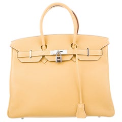 Hermes NEW Birkin 35 Yellow Leather Carryall Top Handle Tote Bag in Box 
