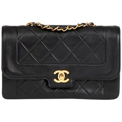 1991 Chanel Black Quilted Lambskin Vintage Small Diana Classic Single Flap Bag