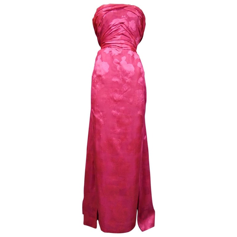 A Cristobal Balenciaga Damask Chiffon Couture Evening Dress Circa 1960 For Sale
