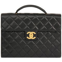 Retro 1994 Chanel Black Quilted Caviar Leather Jumbo XL Classic Briefcase
