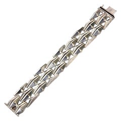 Italian Vintage Sterling Silver Geometric Row Link Bracelet