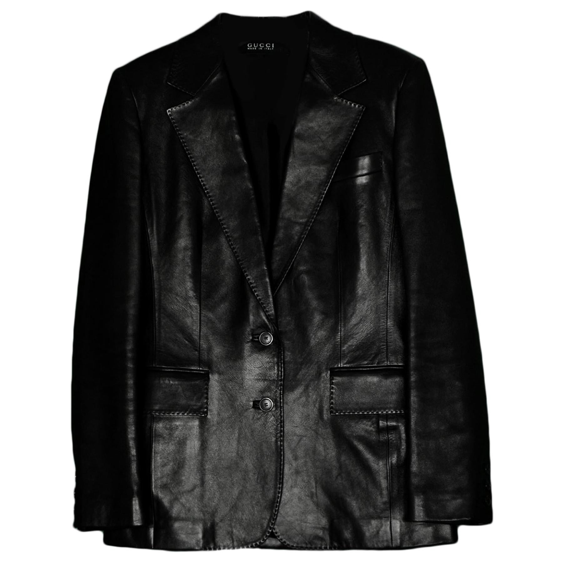 Gucci Black Leather Single Breasted Jacket sz 6