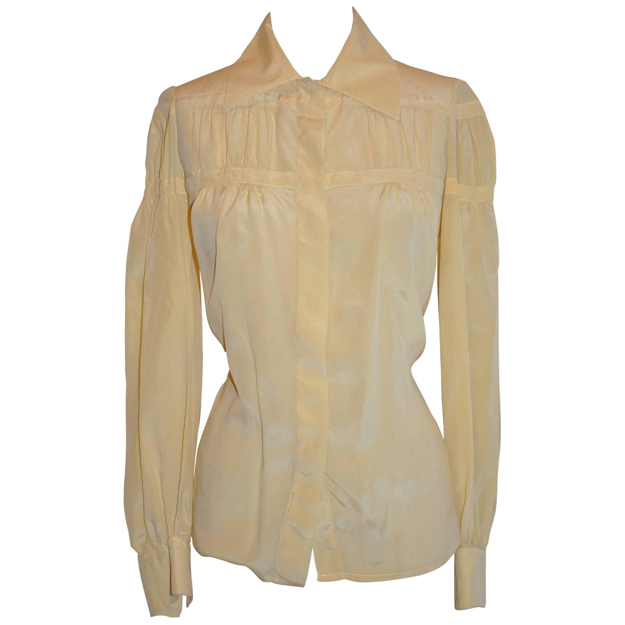 Ted Lapidus Beige Two-Tier Silk Button Blouse For Sale