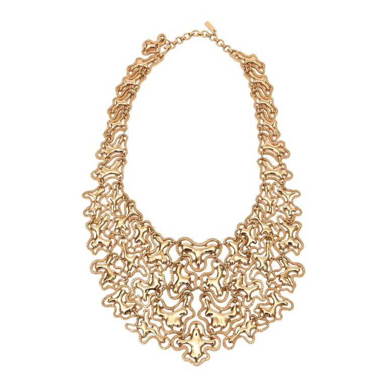 Monet Textural And Polished Gold Tone Abstract Sculptural Bib Necklace ...