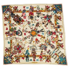 New Hermes Silk Kachinas White Red Scarf