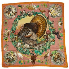 Hermes Silk Texas Wildlife Orange Scarf 