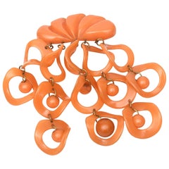Broche pendante géométrique vintage orange bakélite rare 