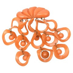 Vintage Rare Orange Bakelite Geometric Dangler Pin Or Brooch