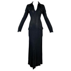 Vintage F/W 1996 Gucci by Tom Ford Military Safari Style Pockets V-Neck L/S Long Dress