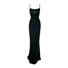NWT 2001 Gucci by Tom Ford Black Satin Plunging Back Extra Long Gown Dress 38
