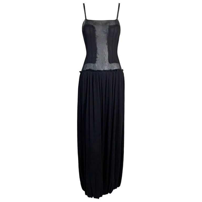 NWT 2006 Yves Saint Laurent Sheer Black Silk Long Gown Dress For Sale ...