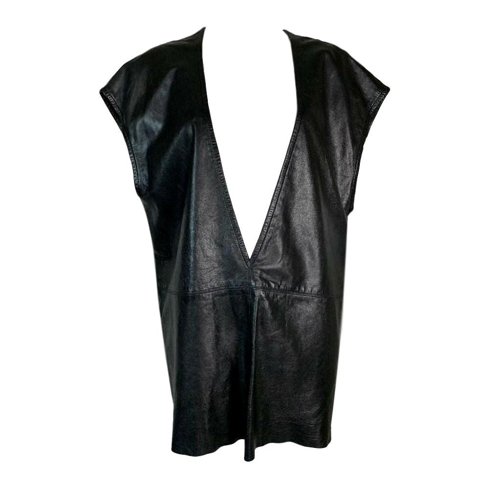 1990's Michel Kors MOD 60's Style Black Leather Plunging Micro Mini Dress