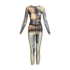 Retro Jean Paul Gaultier Mona Lisa printed mesh sweater and leggings, ss 1995