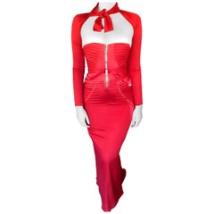 Tom Ford for Gucci F/W 2003 Runway Bustier Corset Silk Red Dress Gown