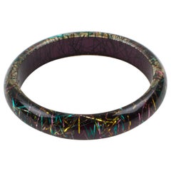 Lucite Bracelet Bangle Multicolor Metallic Thread Inclusions