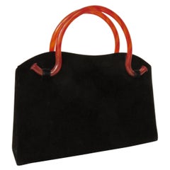 Bobbie Jerome 1950s Skulpturale Samt Handtasche mit Bakelit Griffe