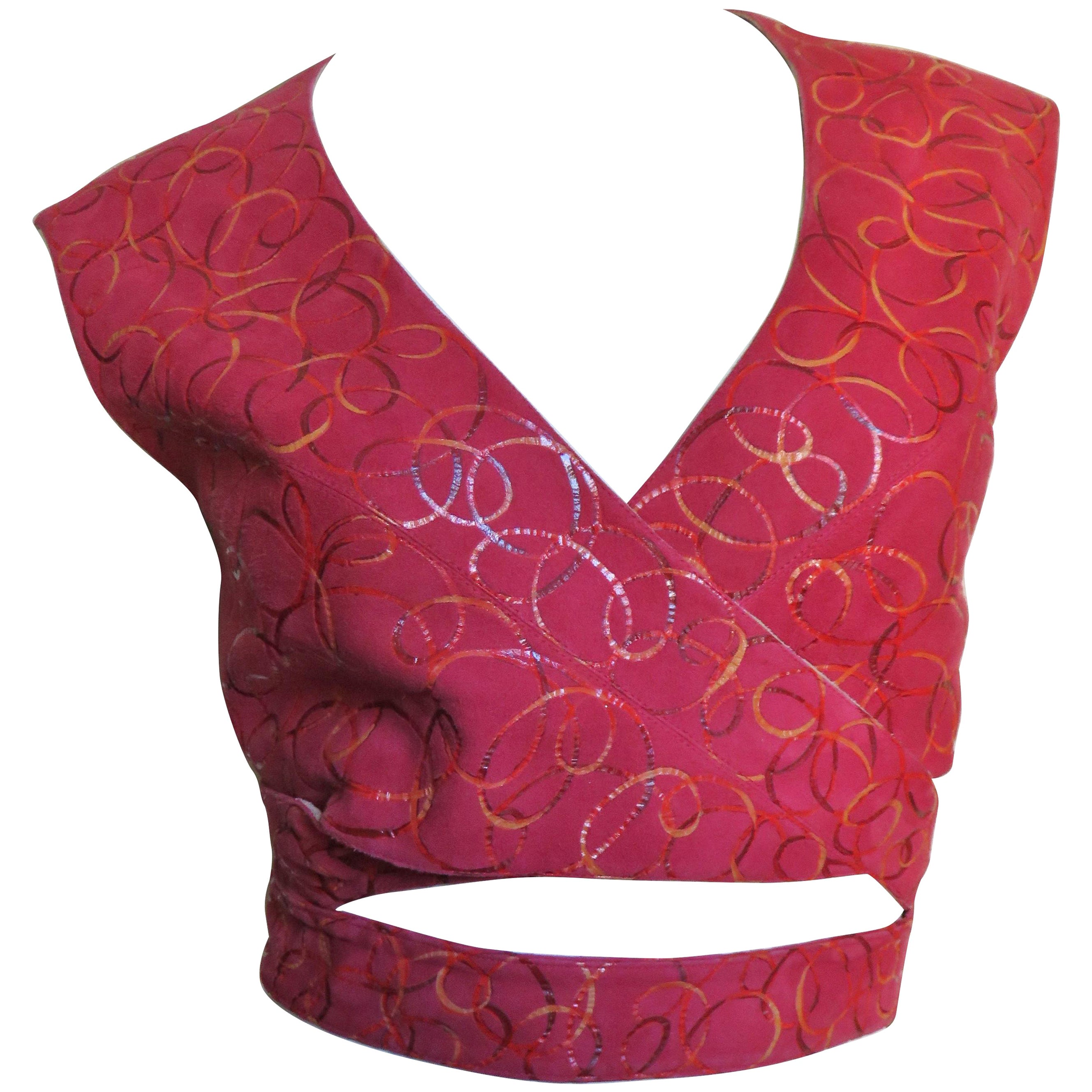 Alaia Red Suede Wrap Vest Top