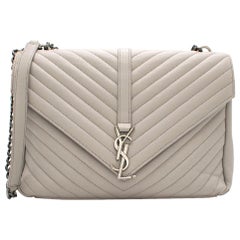 Saint Laurent Grey Chevron Quilted Leather College Bag	