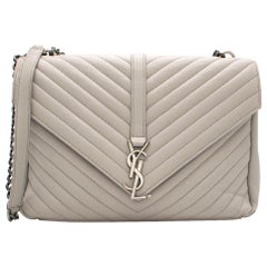 Saint Laurent Grey Chevron Quilted Leather College Bag
