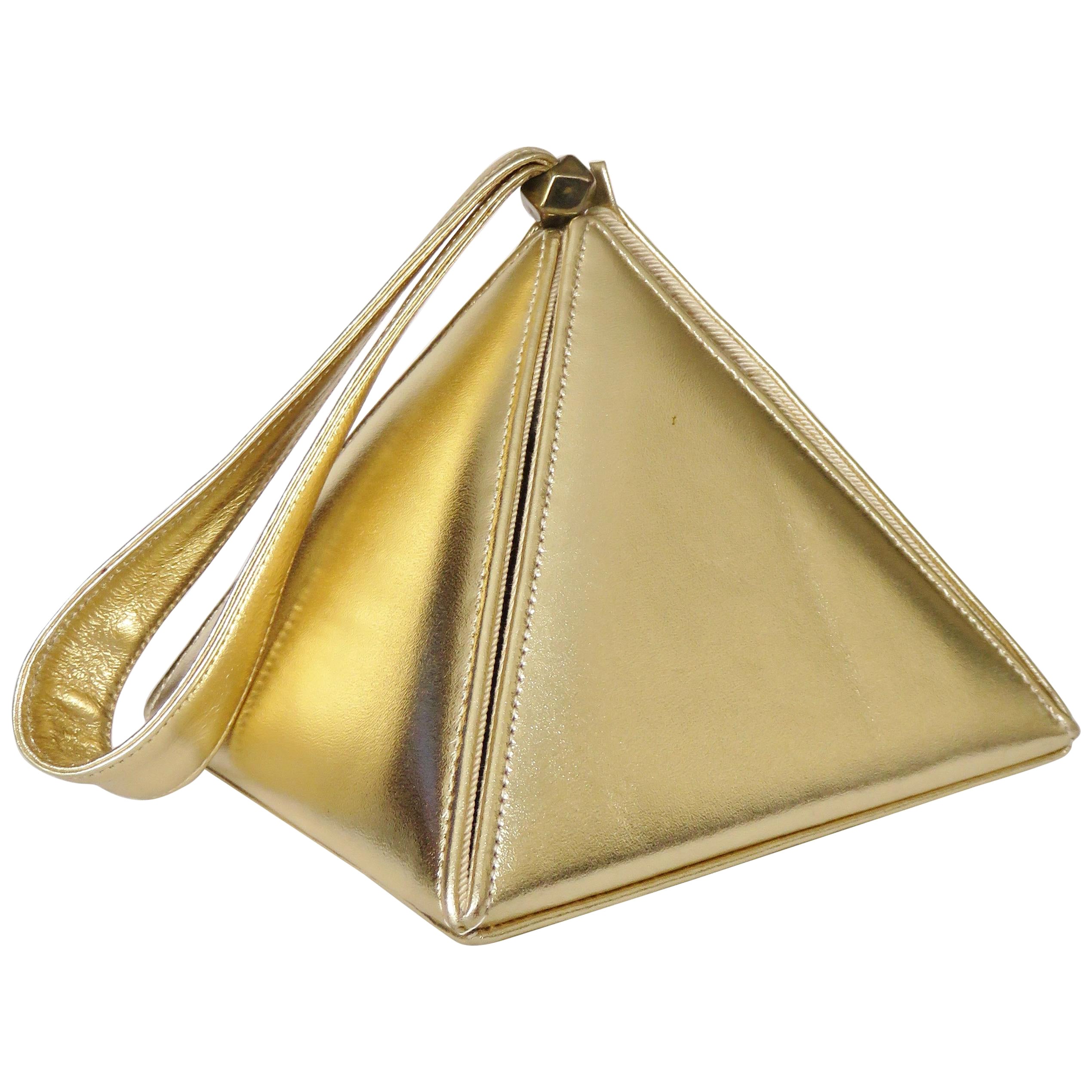 Carey Adina New Gold Leather Pyramid Box Bag 1990s