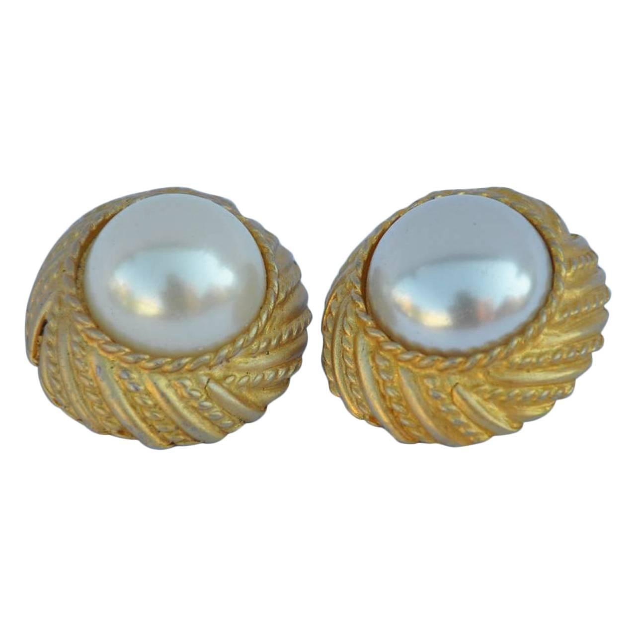 Large Gold Vermeil with Pearl Clip On Earrings