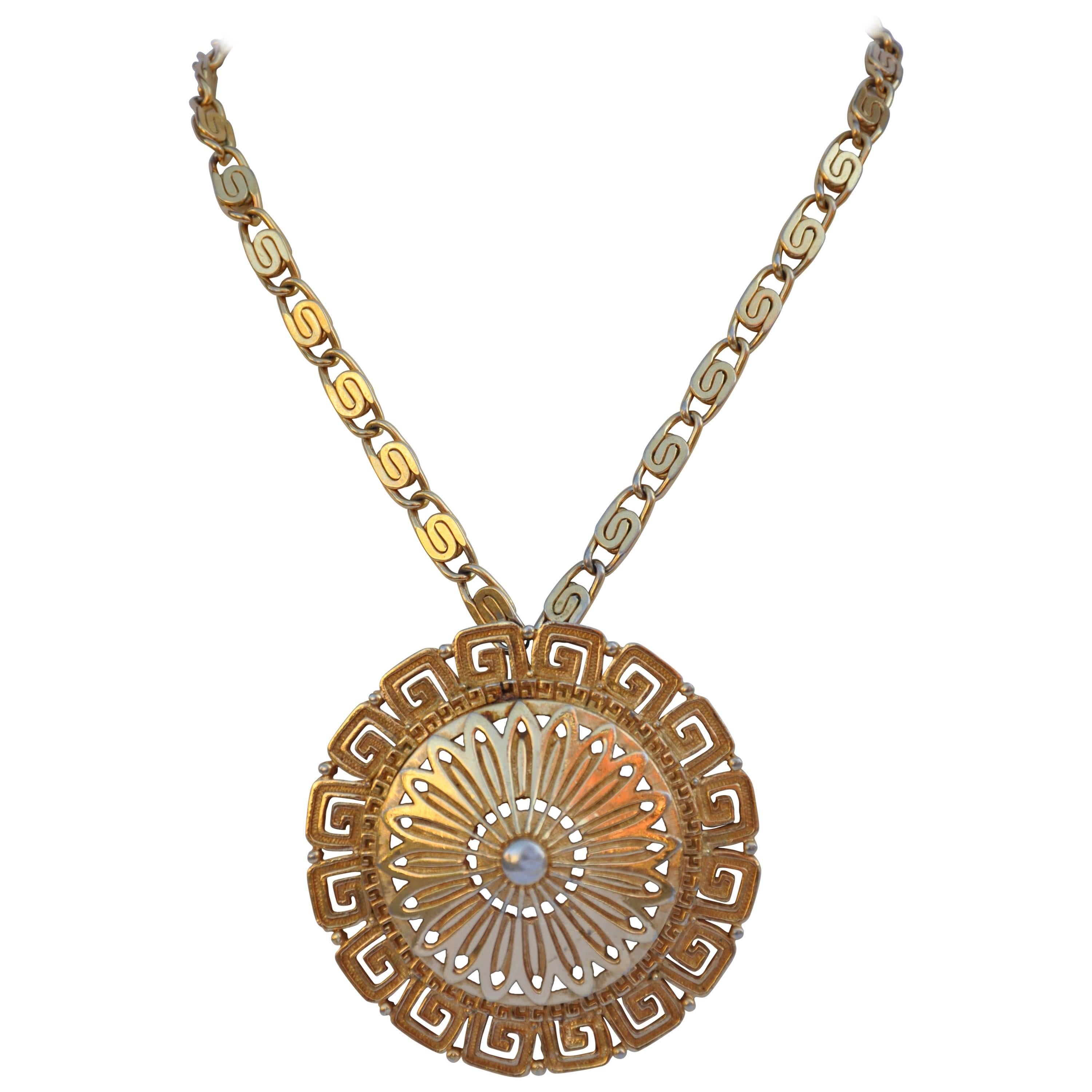 Huge Monet Gold Circular Pendant Necklace For Sale