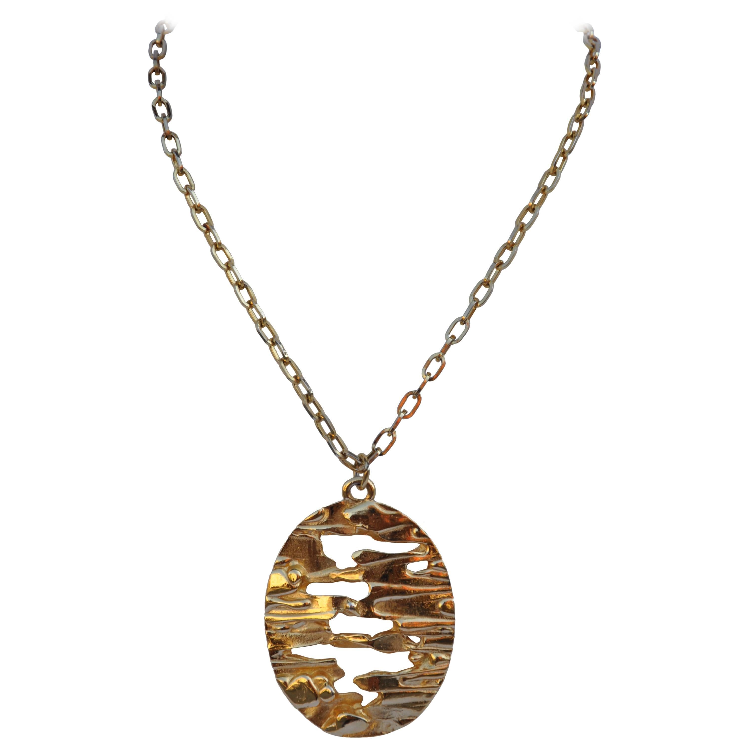 Trifari Huge Gilded Gold Vermeil Bold Abstract Pendant with Necklace For Sale