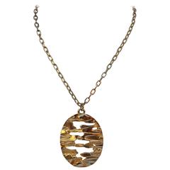 Trifari Huge Gilded Gold Vermeil Bold Abstract Pendant with Necklace