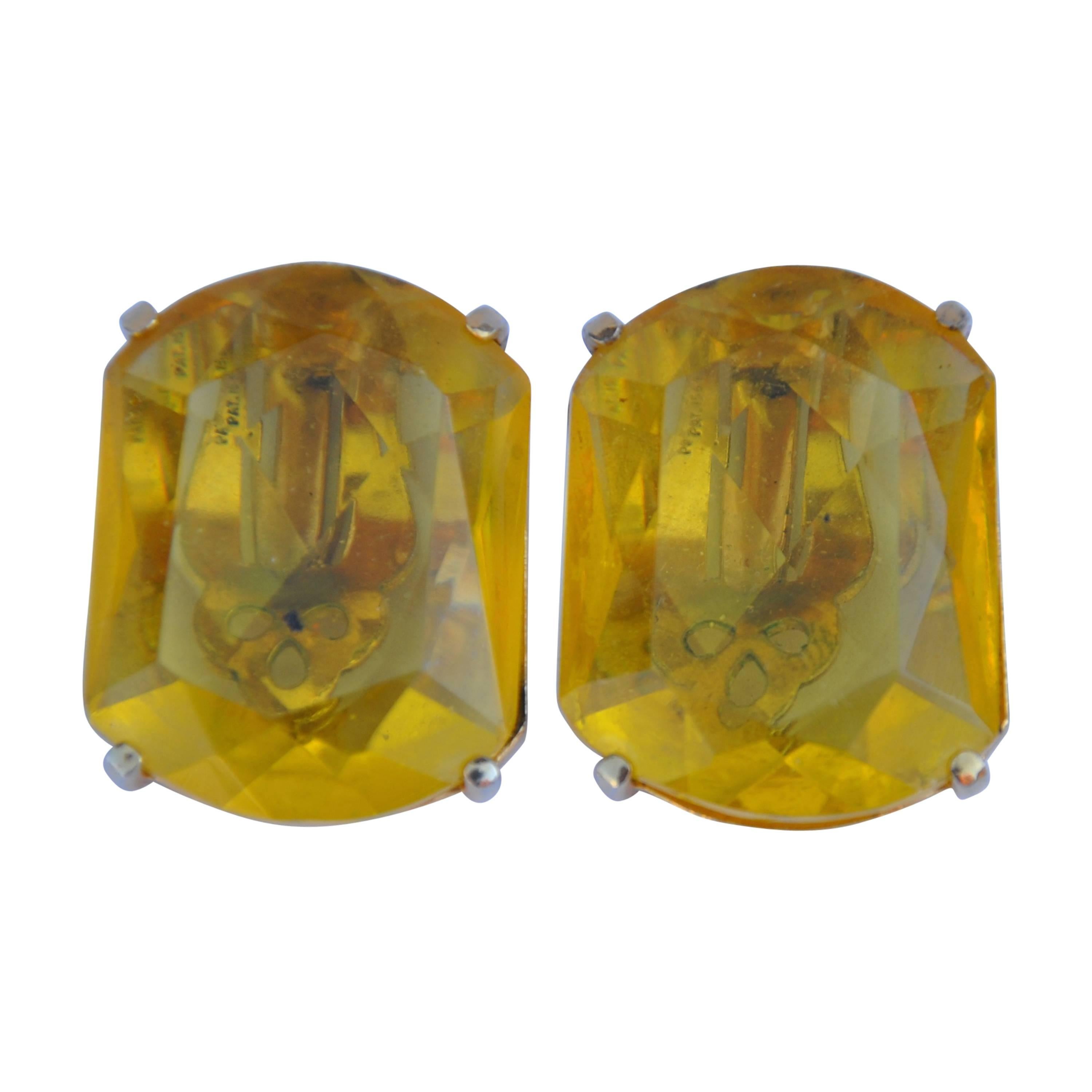 Schiaparelli Gilded Gold with Canary-Hue Ear Clips For Sale