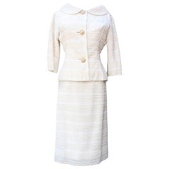 1961 Carven Haute Couture White Lace Dress and Jacket Ensemble
