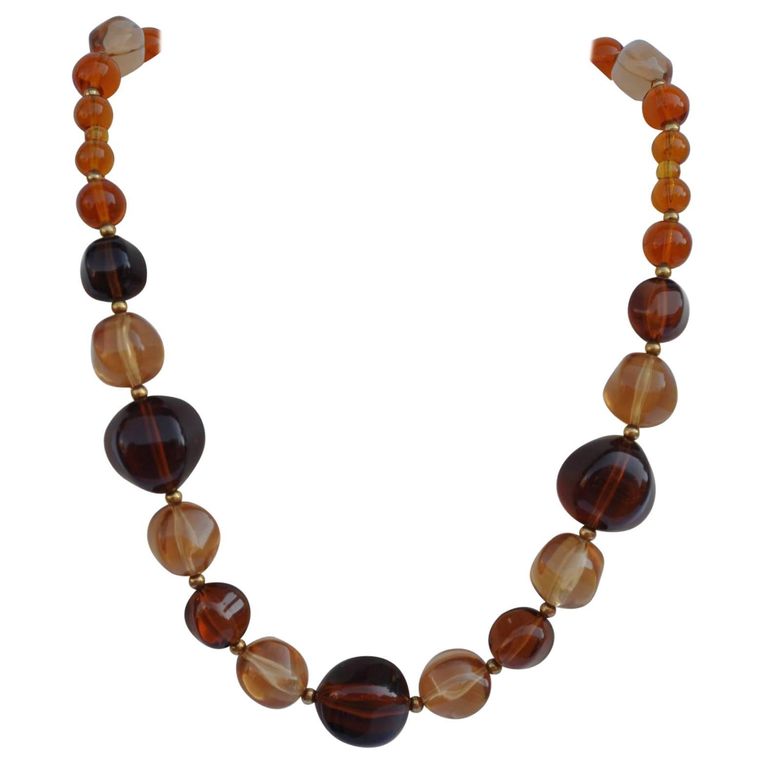 Multi-Size Amber-Tone Lucite Necklace For Sale