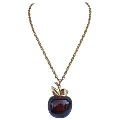 Retro Huge Lucite "Apple" with Gold Necklace