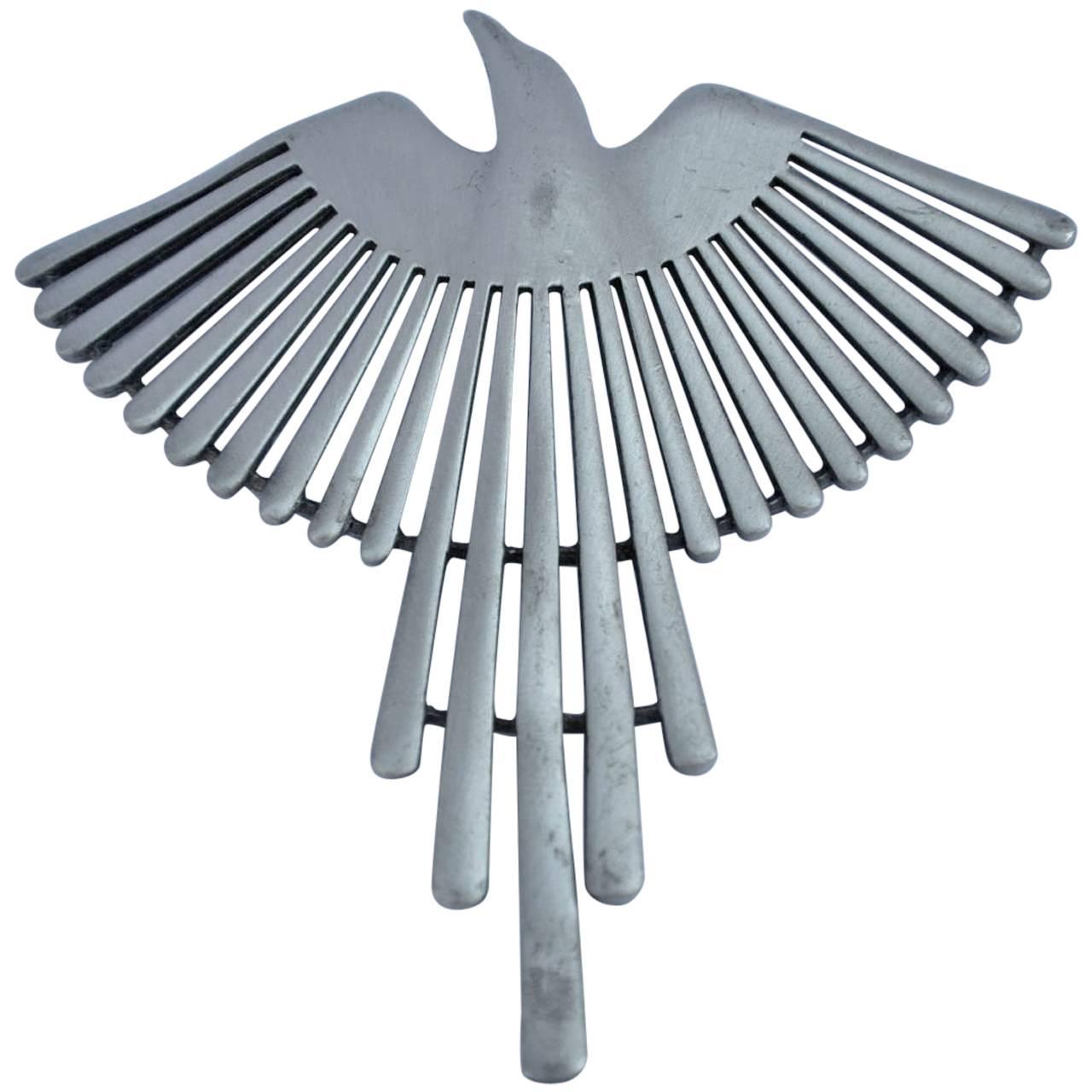 J.J. (1988) Large Pewter "Flying Bird" Brooch For Sale