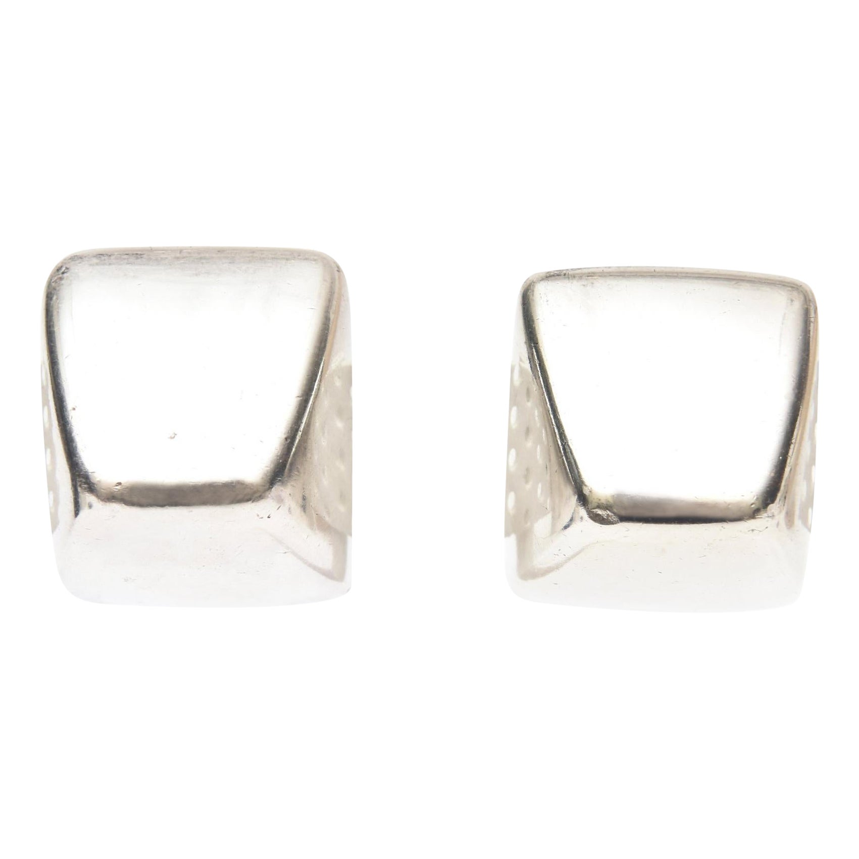 Sterling Silver Sculptural Clip On Earrings Pair Of For Sale