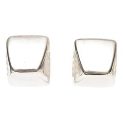Retro Sterling Silver Sculptural Clip On Earrings Pair Of